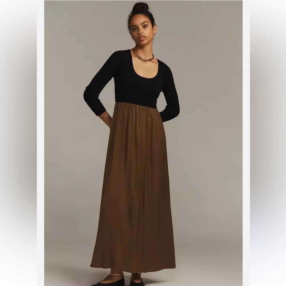 Vintage 90 Bonnie Strauss Brown Velvet Square Top Flowy Skirt BabyDoll Maxi Dres